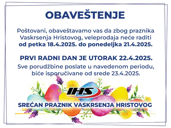 obaveštenje o radnom vremenu u toku uskrsa